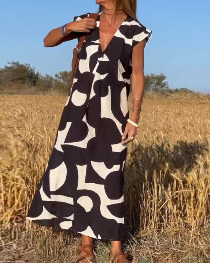 Remi - Women’s Boho Floral Print V-Neck Dress