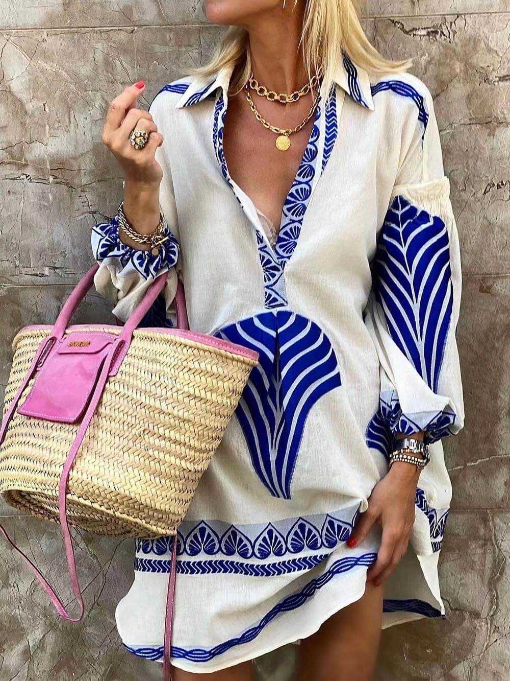 Jasmine - Casual Oversized V-Neck Mini Dress