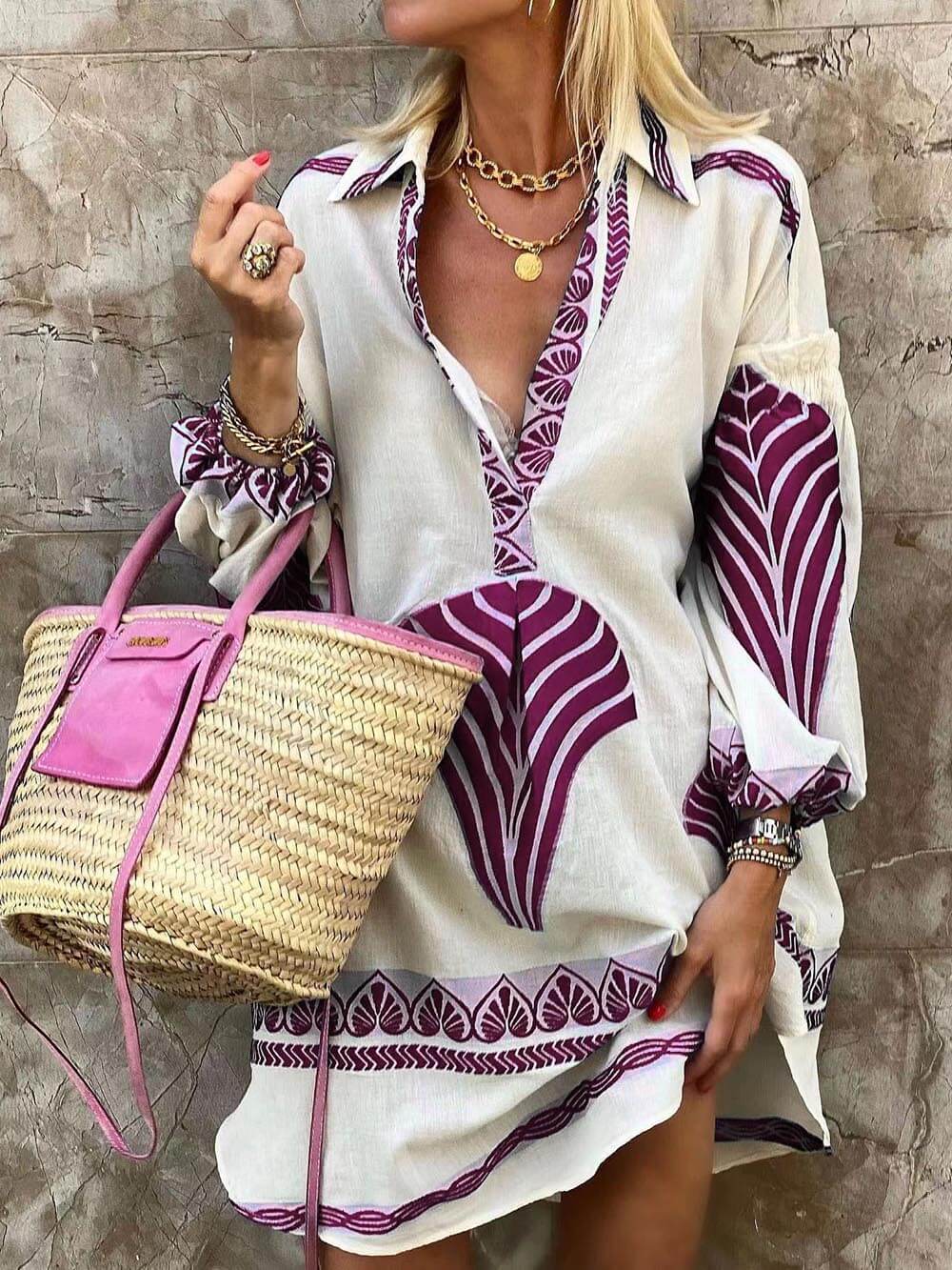Jasmine - Casual Oversized V-Neck Mini Dress