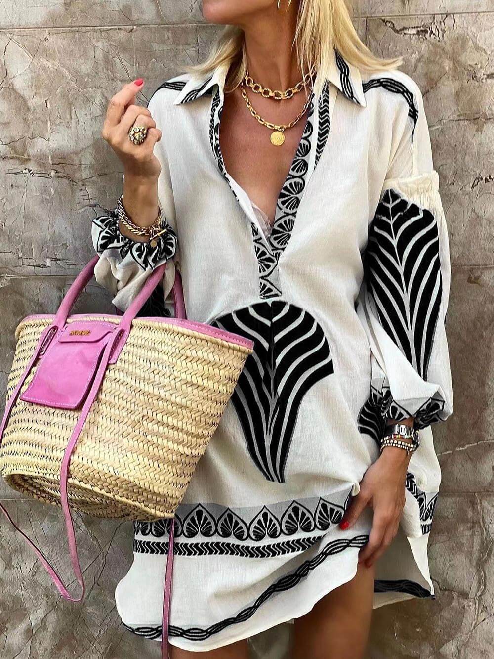 Jasmine - Casual Oversized V-Neck Mini Dress
