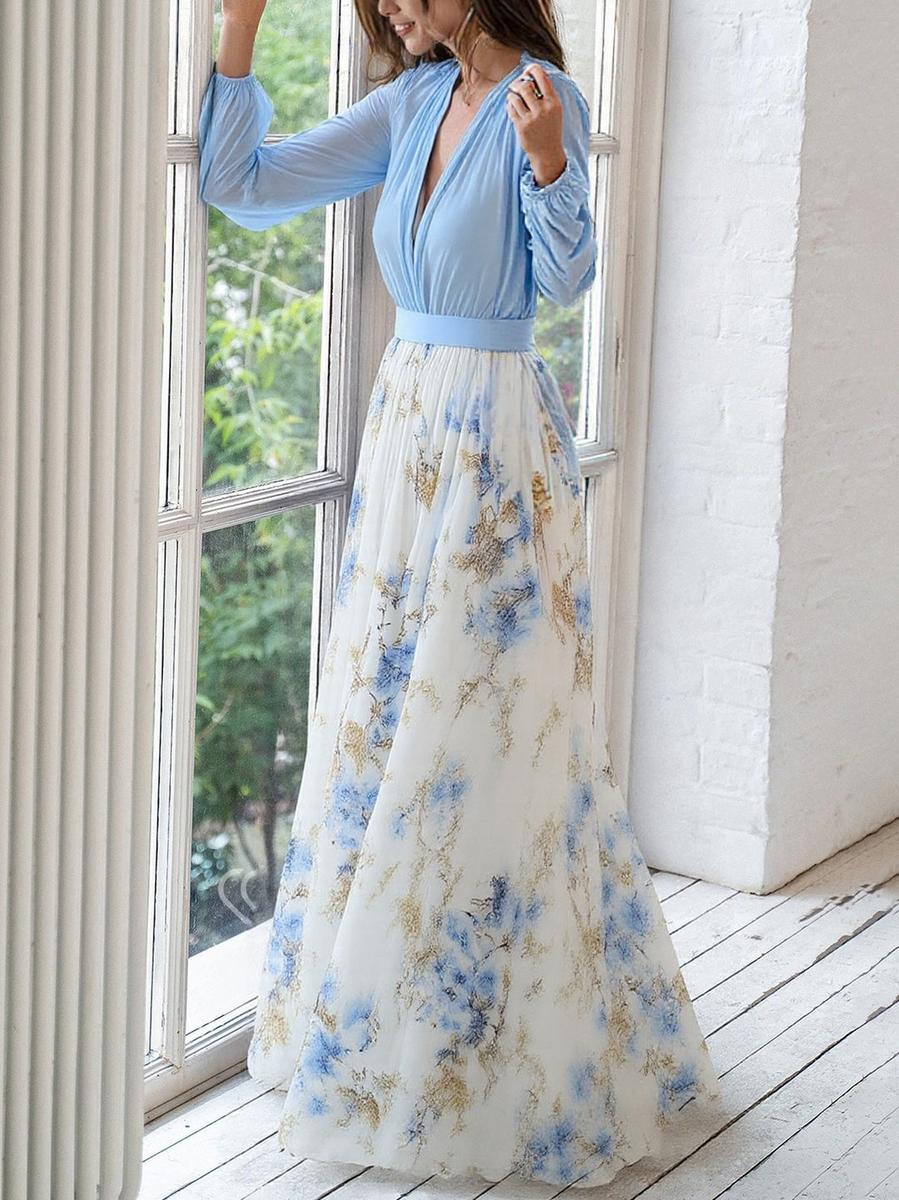 Quinn - Women's Floral Print Patchwork Maxi Dress