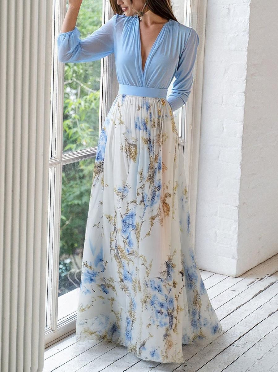 Quinn - Women's Floral Print Patchwork Maxi Dress