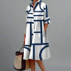 Cosima - Stylish Blue Geometric Stripe Midi Dress