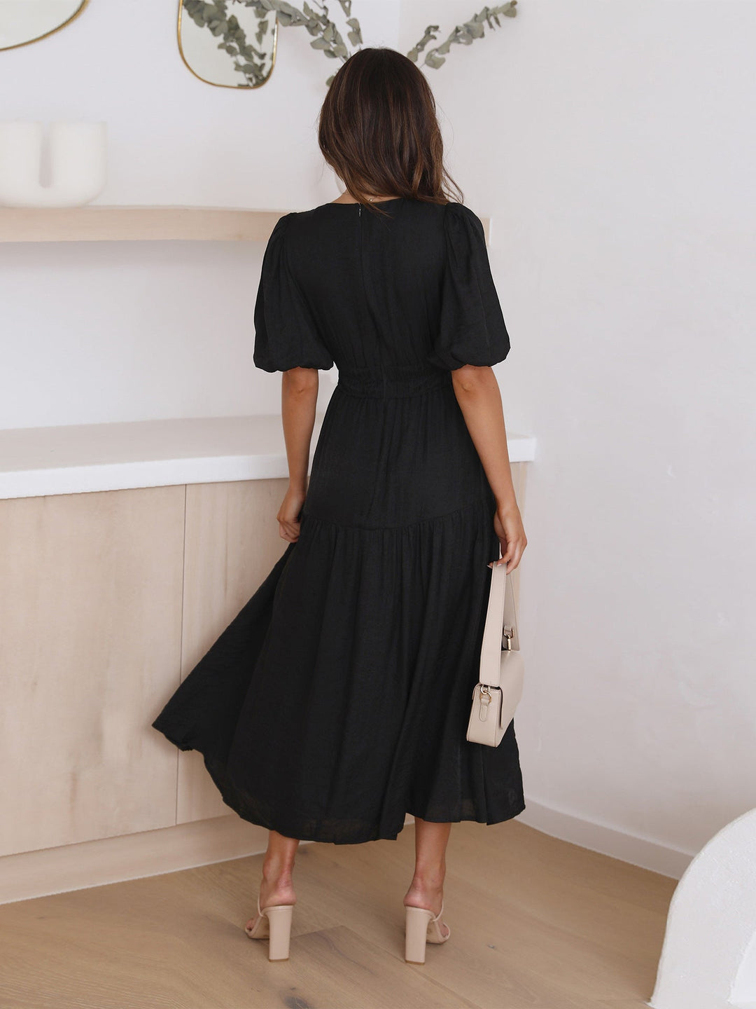 Nora - Casual Puff Sleeve Flowy Tiered Maxi Dress
