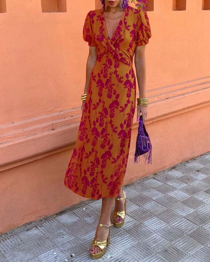 Lily - Elegant V-Neck Printed Bodycon Dress