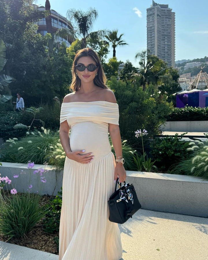 Ella - Pleated Off-Shoulder Maternity Dress