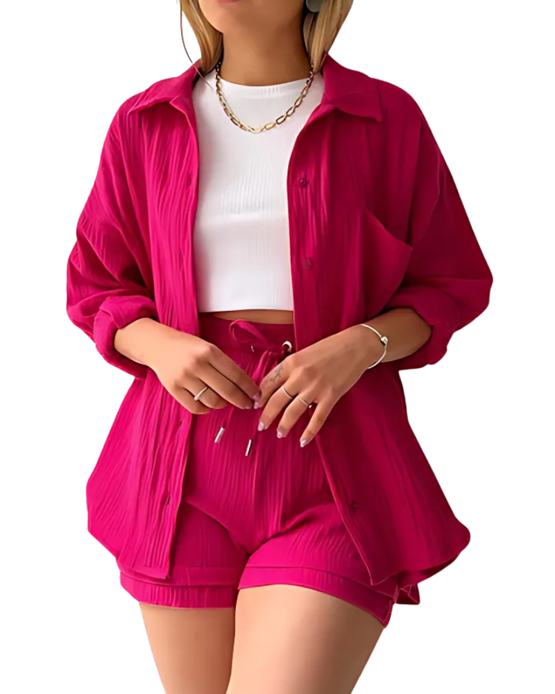 Gia - Casual Drawstring Collar & High Waist Shorts