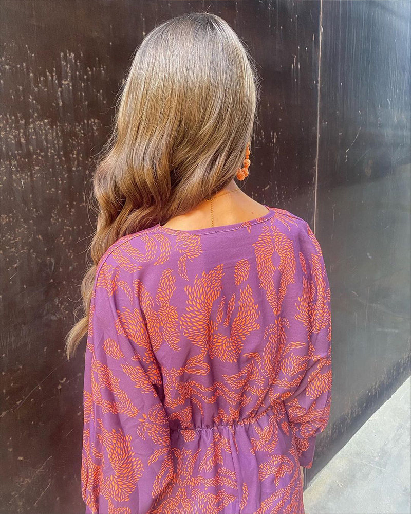 Willa - Vintage Printed V-Neck Long Dress