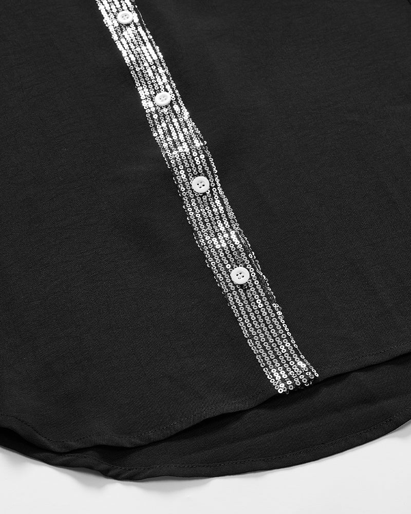 Veda - Paneled Relaxed Fit Sequin Top