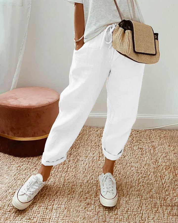 Fawnelle - Casual Cotton Linen Wide Pants