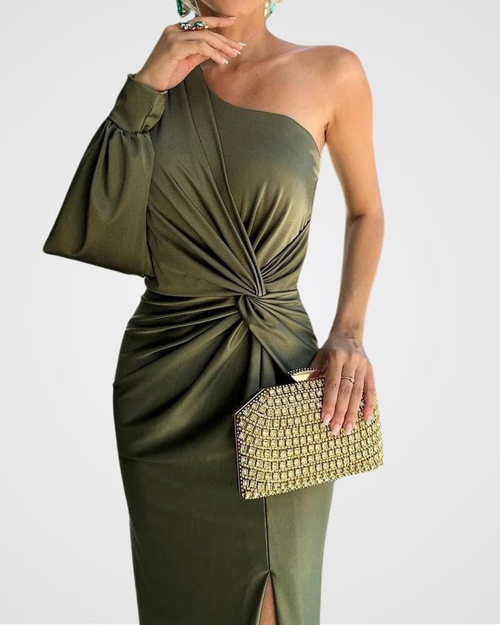 Sarah - Elegant One Shoulder Knot Slit Dress