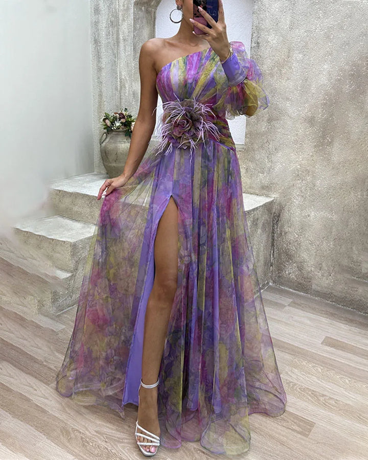 Faith - Mesh Sloping Shoulder Long Maxi Dress