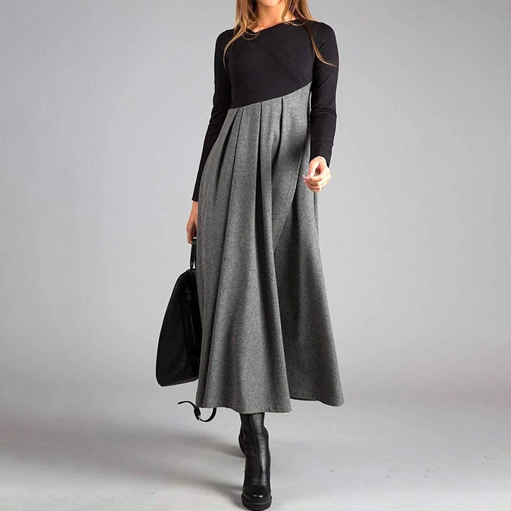 Nerine - Elegant Splicing Tweed V-Neck Dress