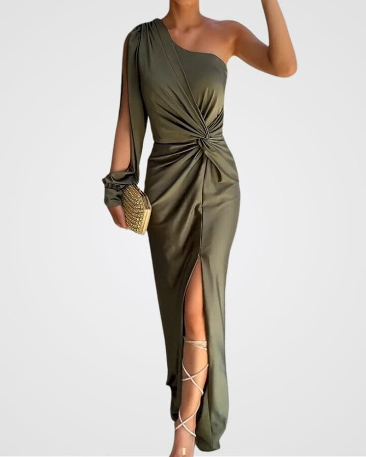 Sarah - Elegant One Shoulder Knot Slit Dress