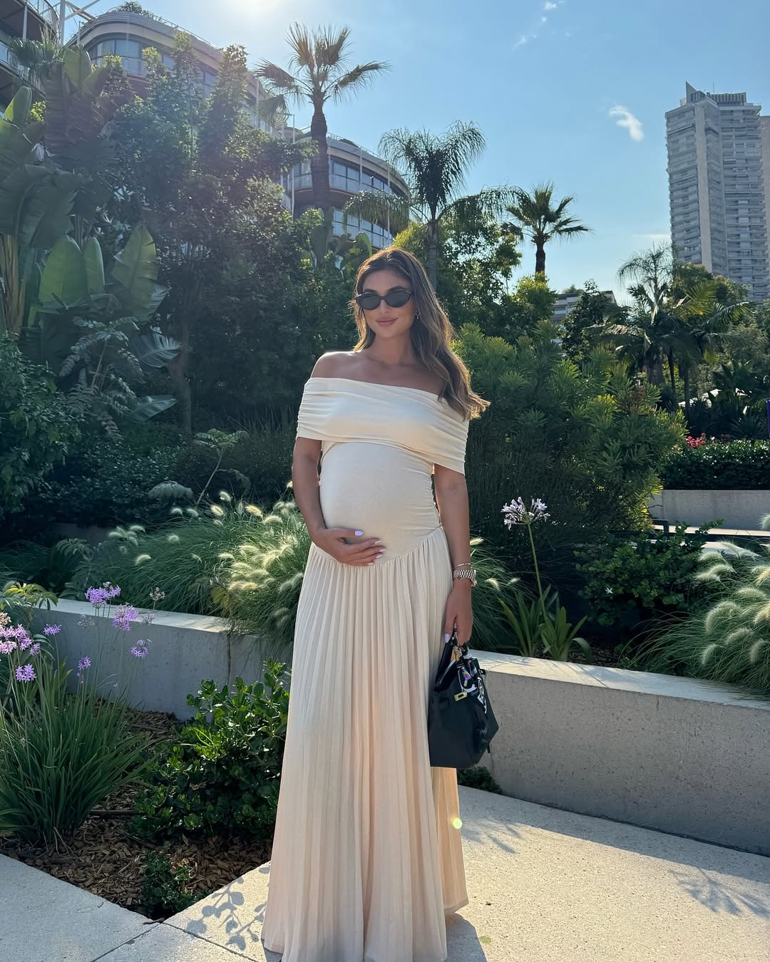 Ella - Pleated Off-Shoulder Maternity Dress