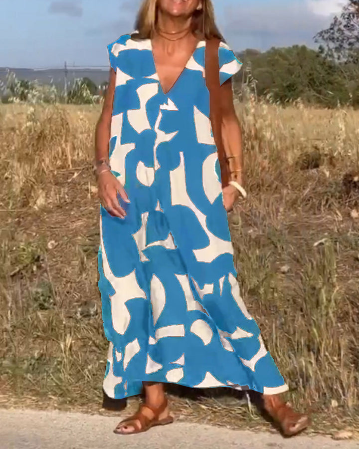 Remi - Women’s Boho Floral Print V-Neck Dress