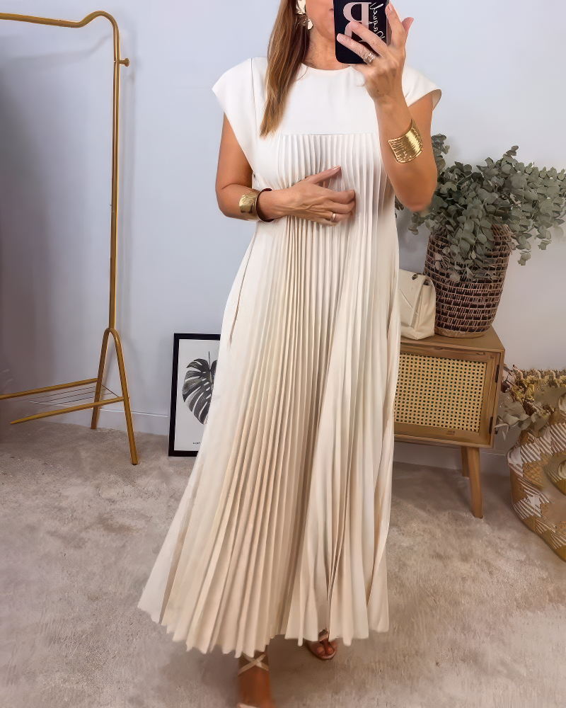 Mila - Elegant Round Neck Sleeveless Pleated Long Dress