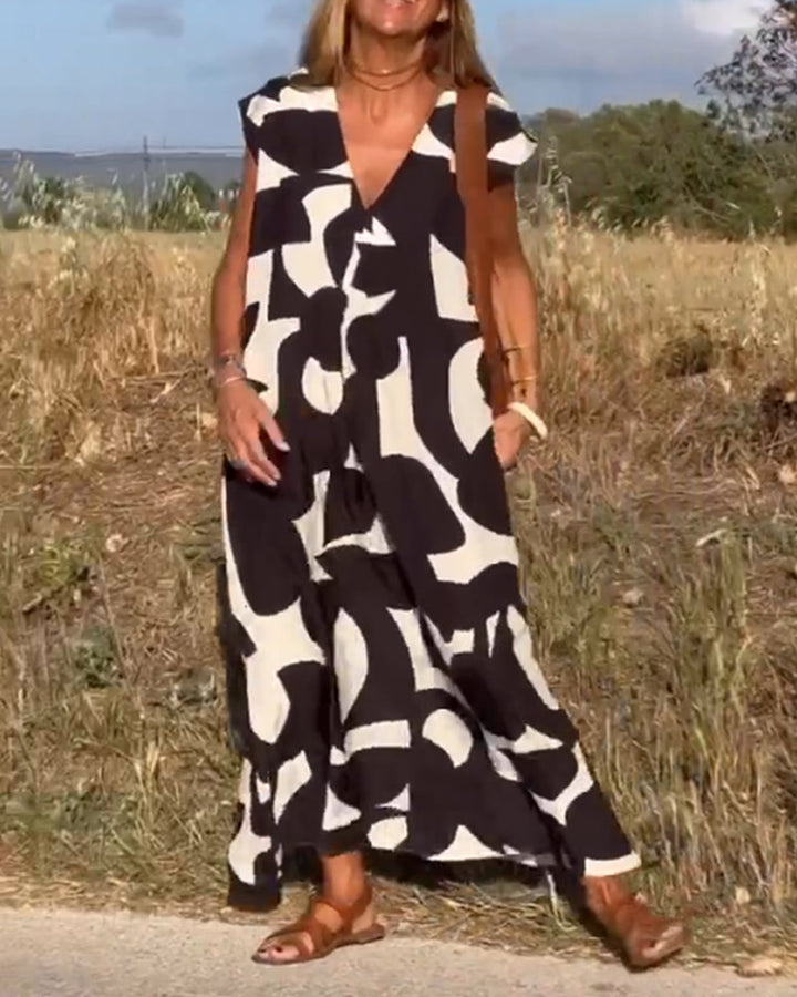 Remi - Women’s Boho Floral Print V-Neck Dress