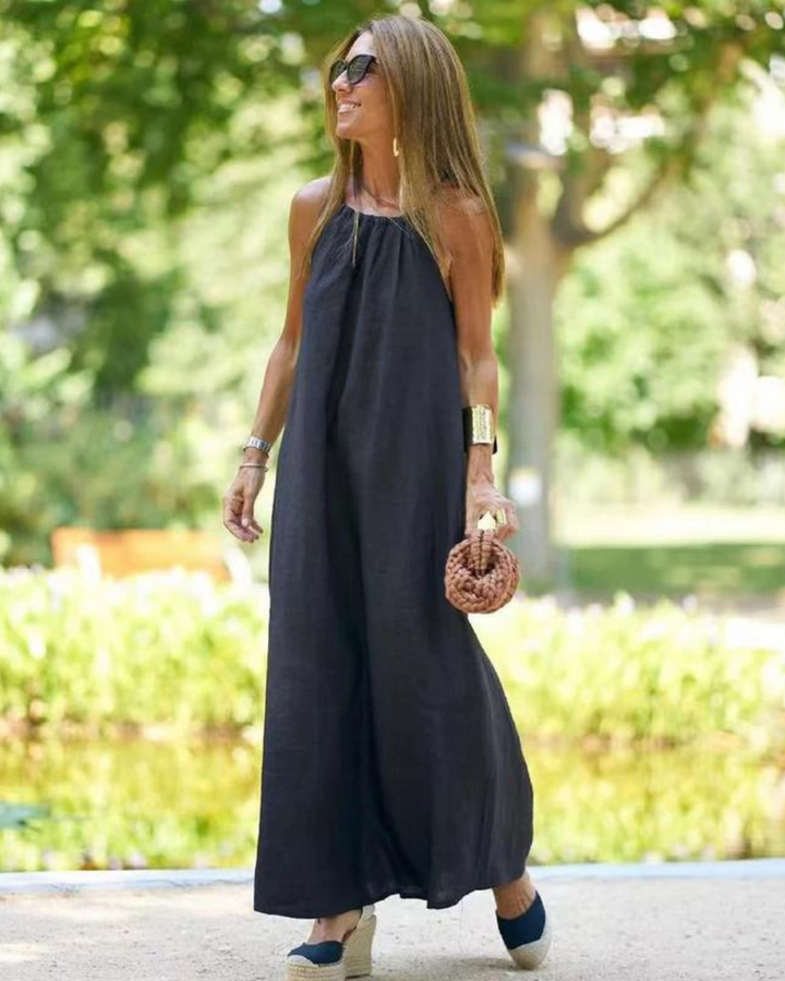 Brynn - Women’s Halter Slit Cotton Linen Maxi Dress