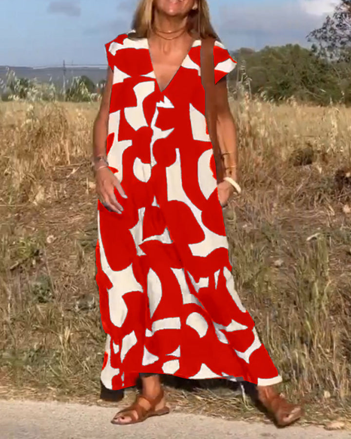 Remi - Women’s Boho Floral Print V-Neck Dress