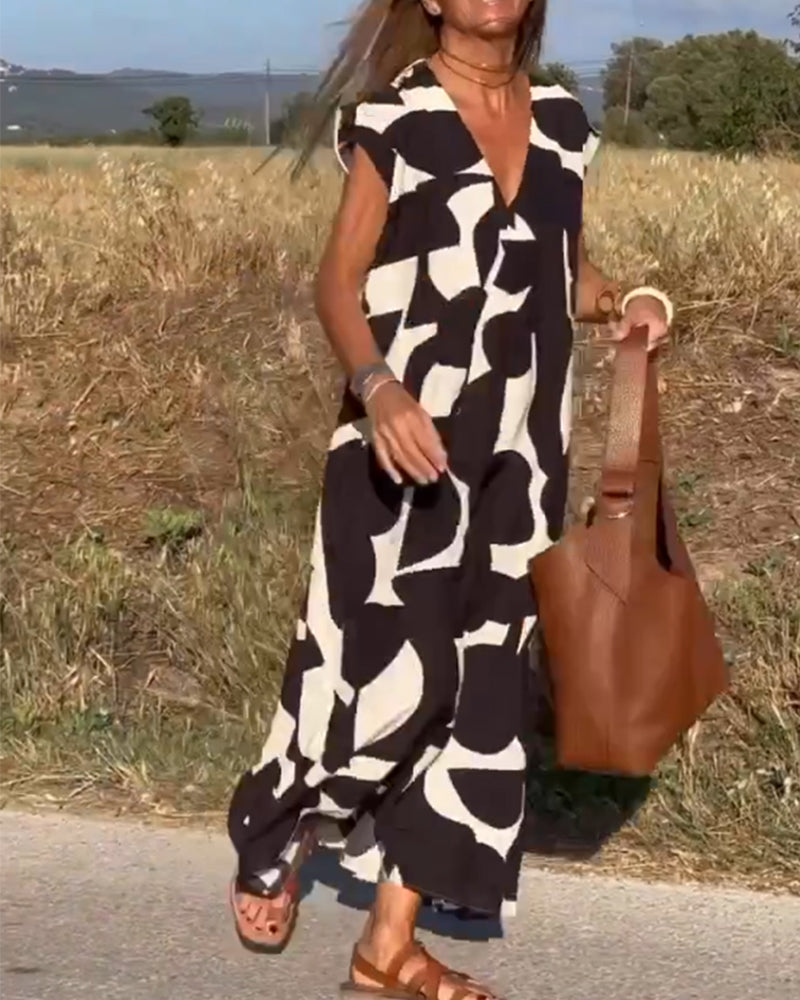 Remi - Women’s Boho Floral Print V-Neck Dress
