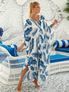 Layla - Casual V-neck Leaf Print Tropical Dress