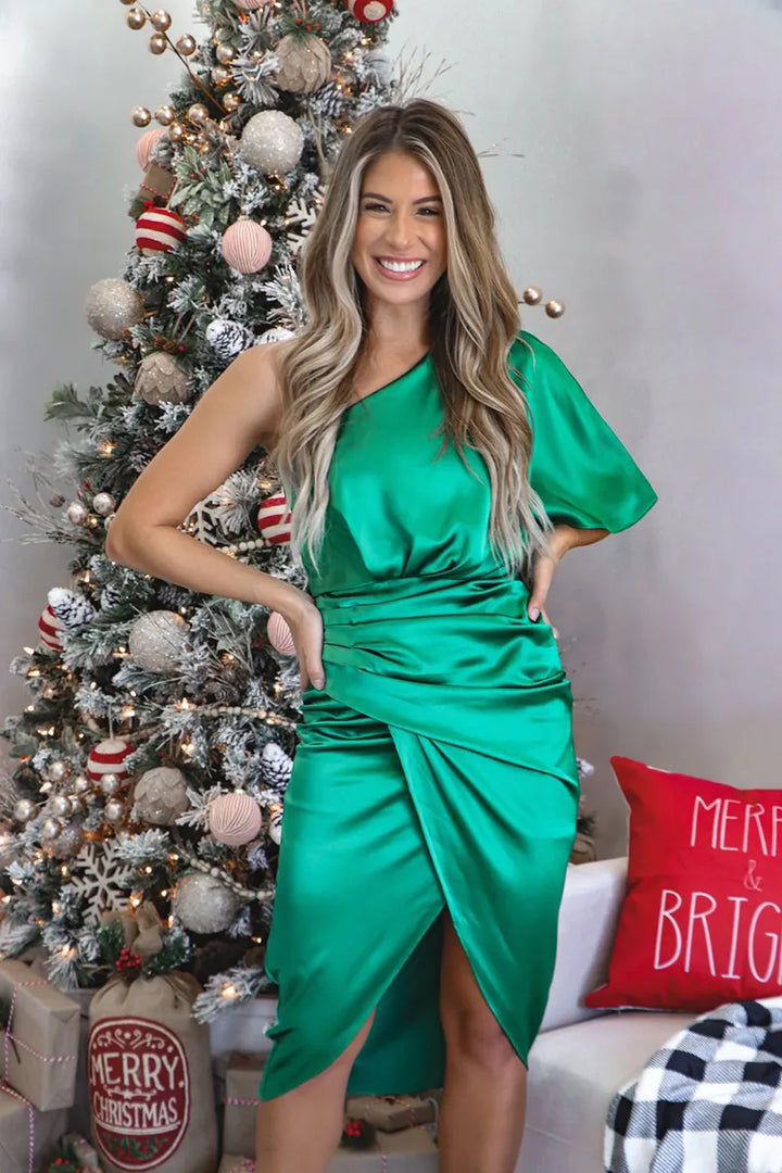 Hannah - One Shoulder Batwing Sleeve Cocktail Party Dress