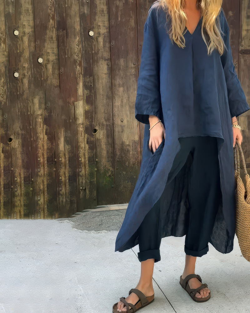Isla - Loose Fit V-Neck Top & High-Waist Pants Set