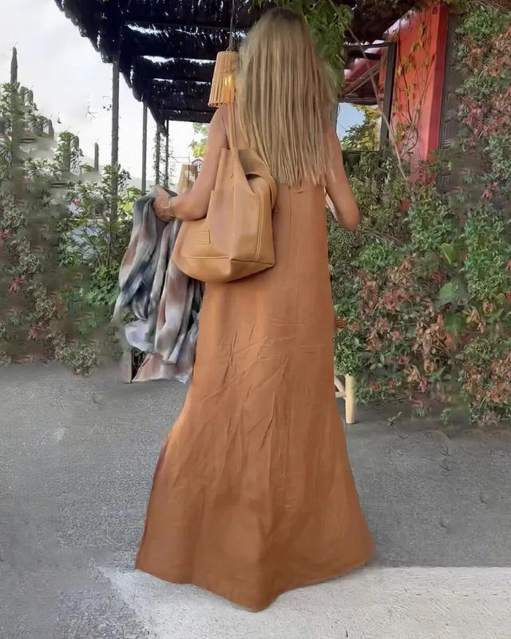 Brynn - Women’s Halter Slit Cotton Linen Maxi Dress