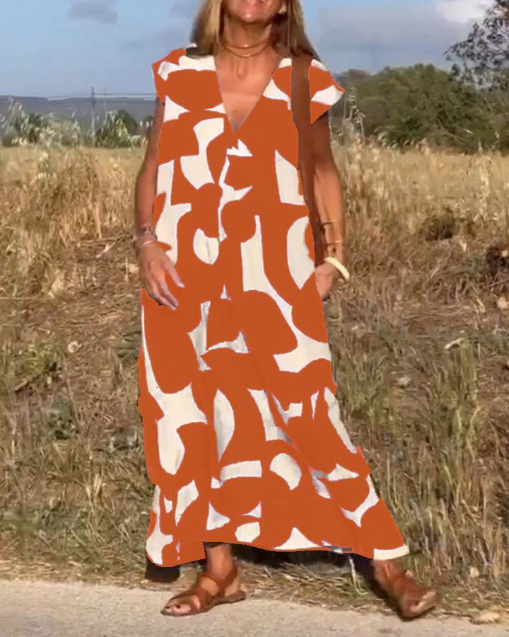 Remi - Women’s Boho Floral Print V-Neck Dress