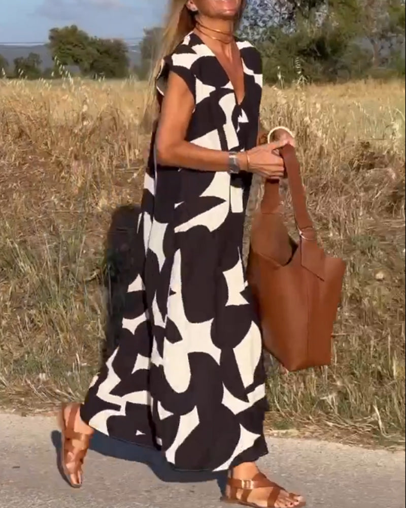 Remi - Women’s Boho Floral Print V-Neck Dress