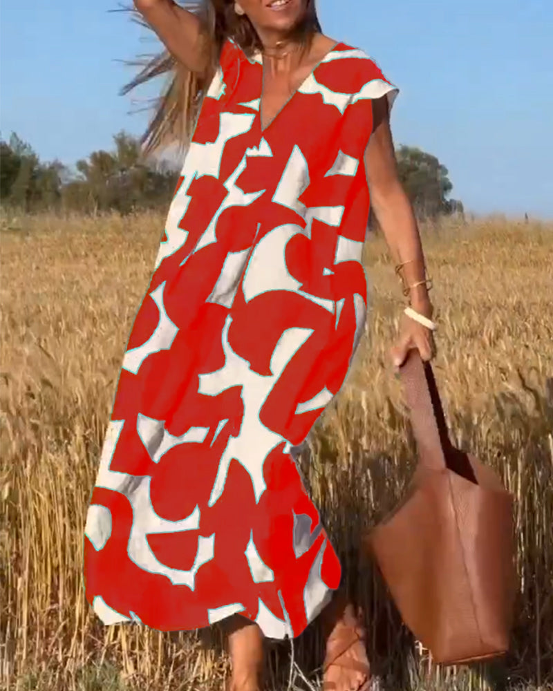 Remi - Women’s Boho Floral Print V-Neck Dress