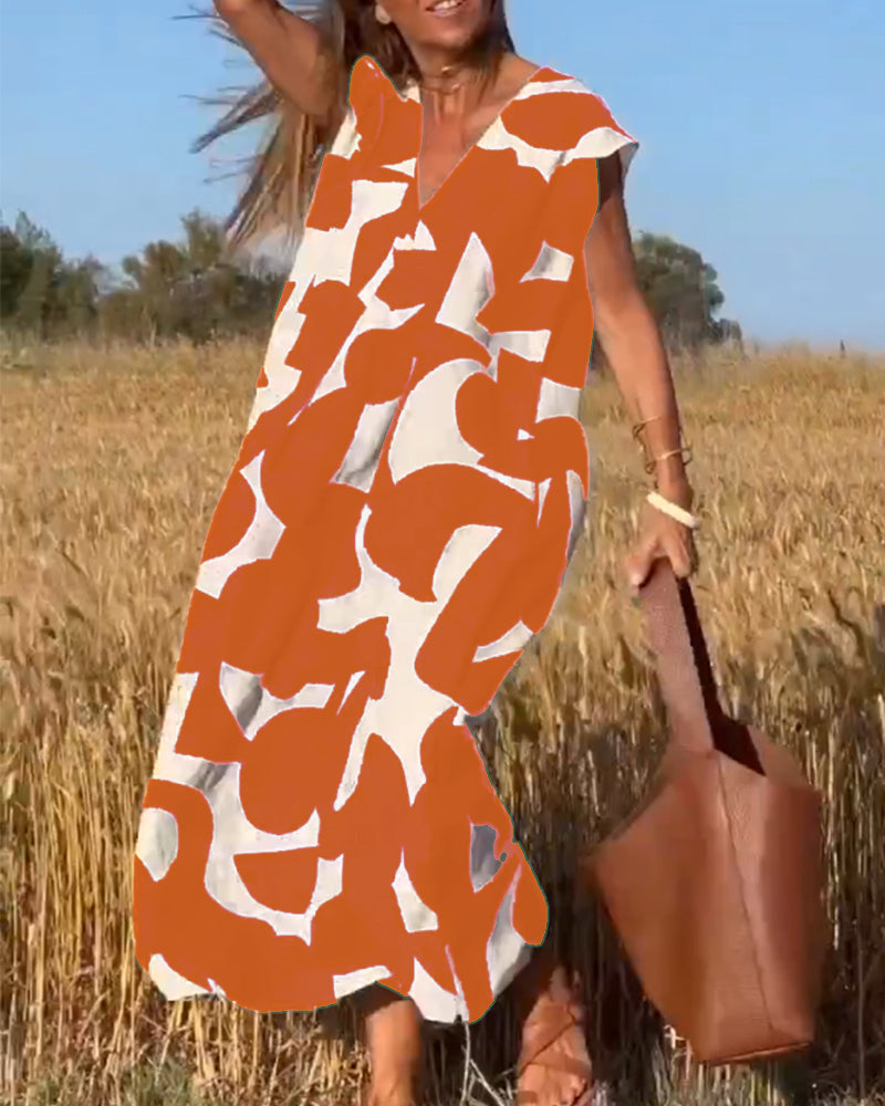 Remi - Women’s Boho Floral Print V-Neck Dress