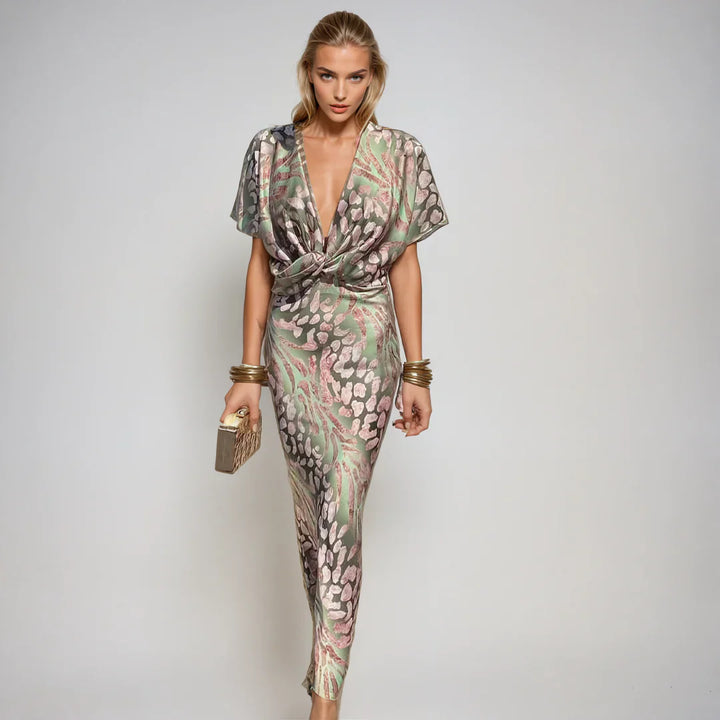 Eden - Trendy Twisted Printed V-Neck Dress