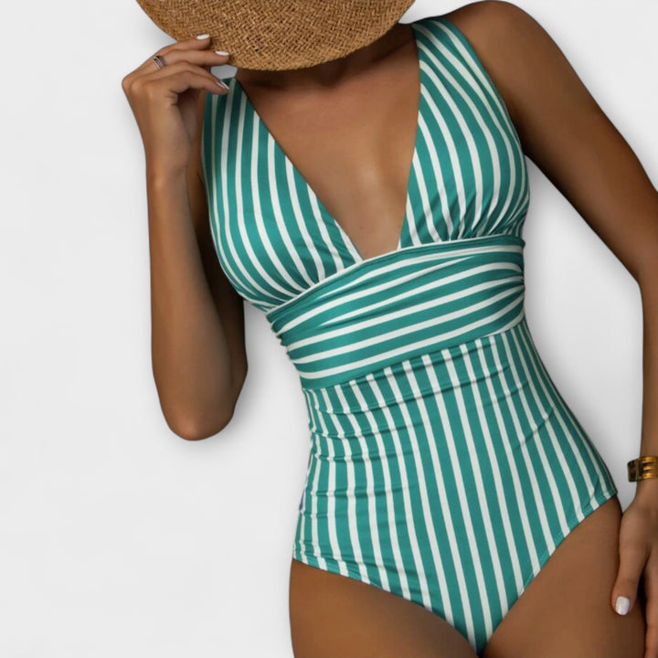 Haven - V-neck Striped One Piece Swimsuit
