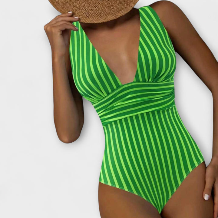 Haven - V-neck Striped One Piece Swimsuit