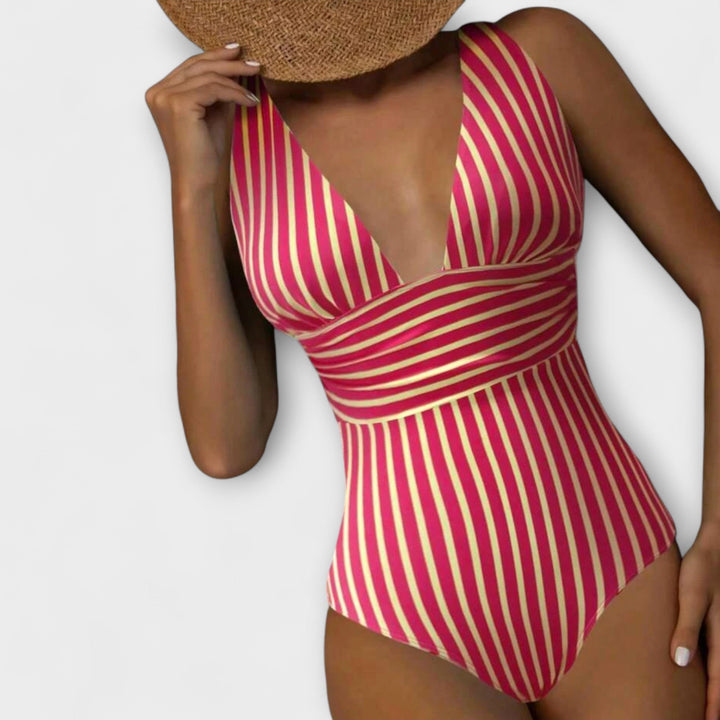 Haven - V-neck Striped One Piece Swimsuit