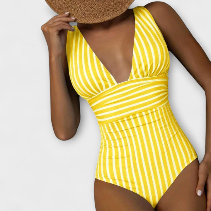 Haven - V-neck Striped One Piece Swimsuit
