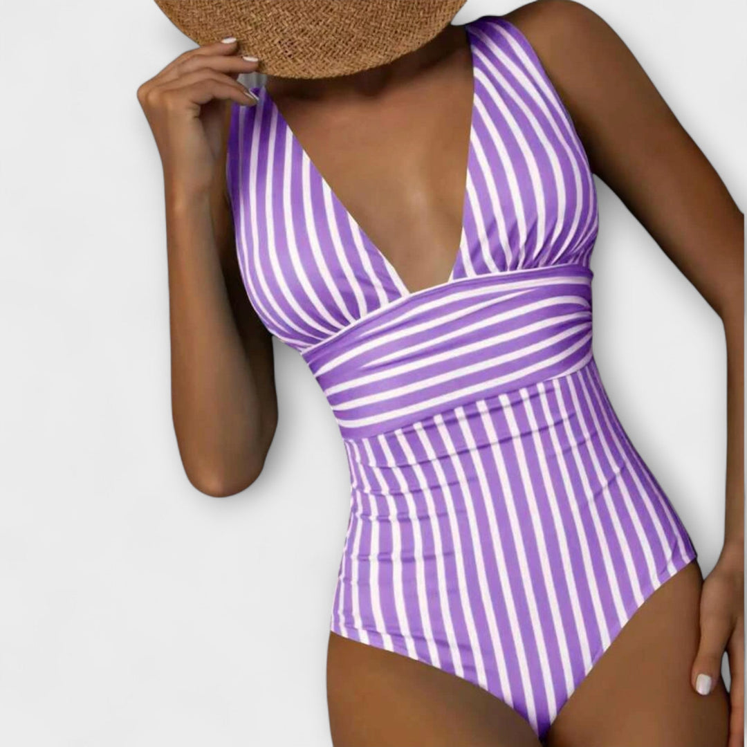 Haven - V-neck Striped One Piece Swimsuit
