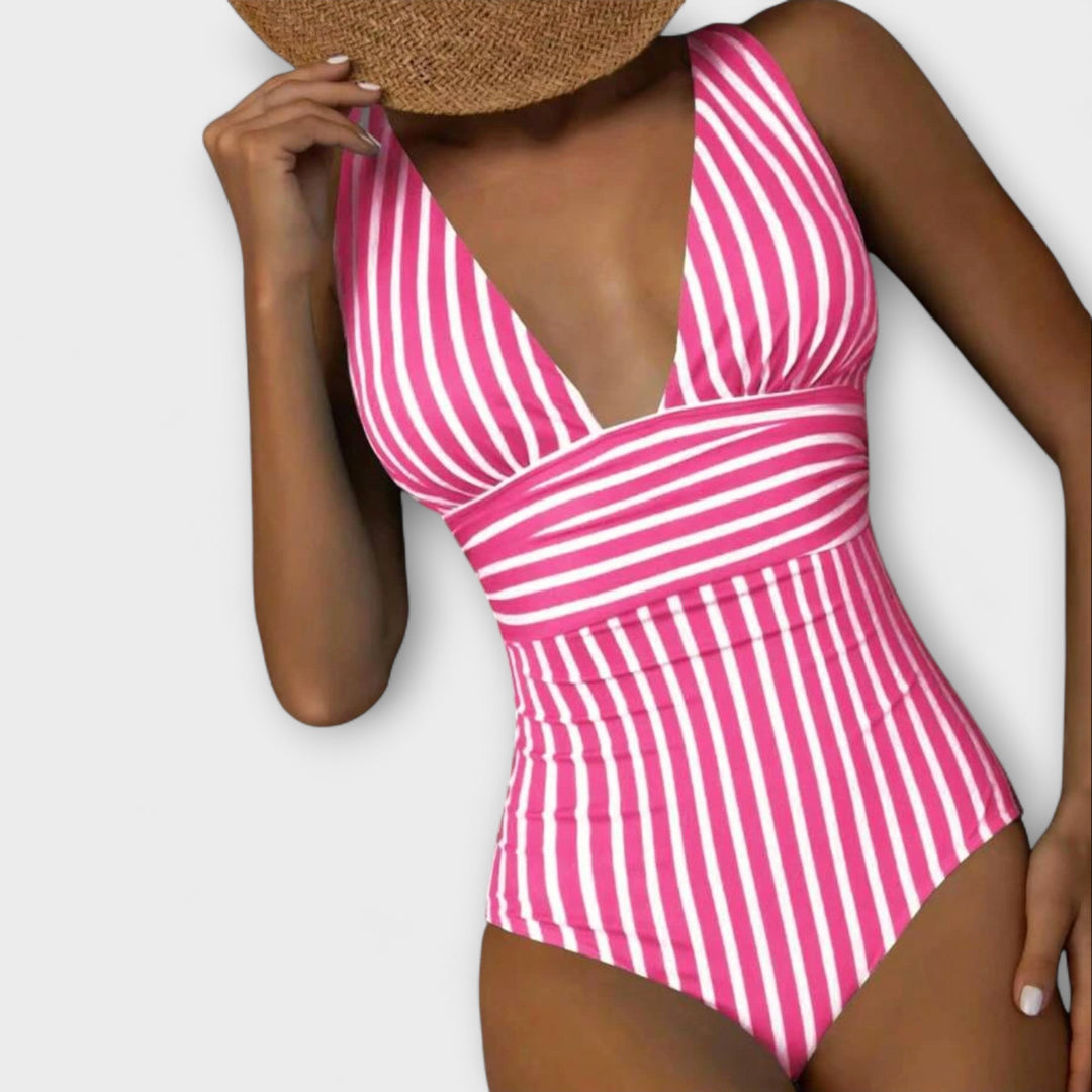 Haven - V-neck Striped One Piece Swimsuit