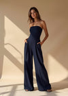 Kayla - Women's Solid Off-Shoulder Backless Jumpsuit
