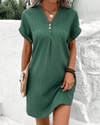 Saffron - V Neck Button Loose Mini Dress