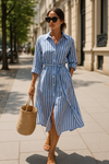 Cairn - Stylish Striped Slit Shirt Dress