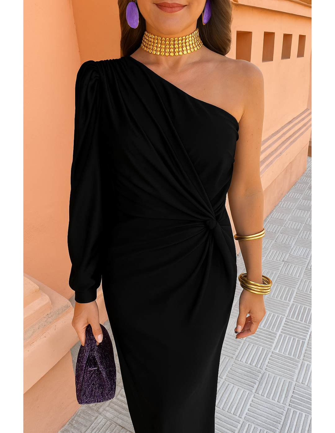 June - Asymmetrical Ruched One-Shoulder Maxi Dress