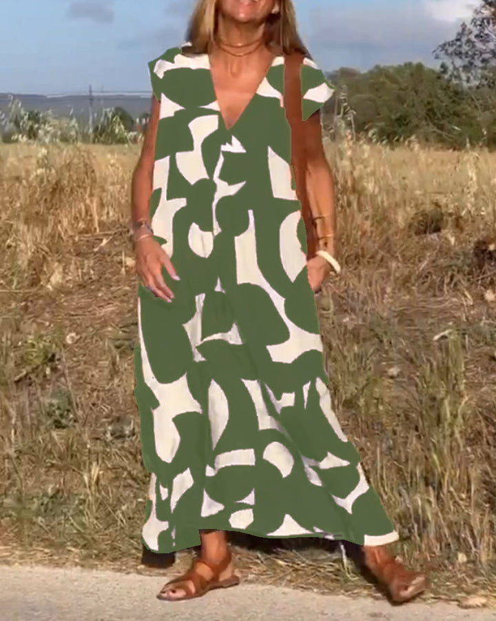 Remi - Women’s Boho Floral Print V-Neck Dress