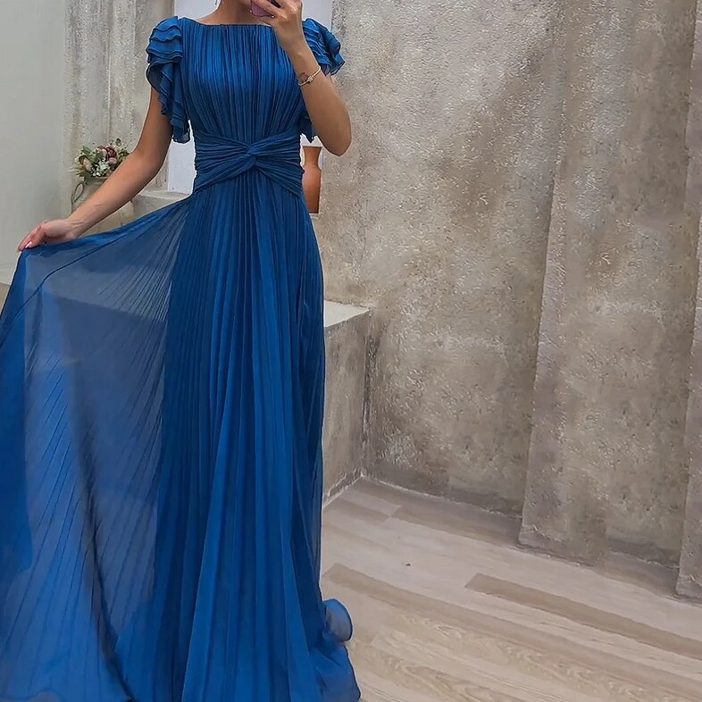 Lillian - Elegant Nipped Waist Ruffled Sleeve A Line Dress