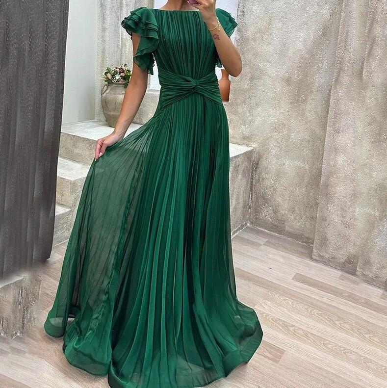 Lillian - Elegant Nipped Waist Ruffled Sleeve A Line Dress