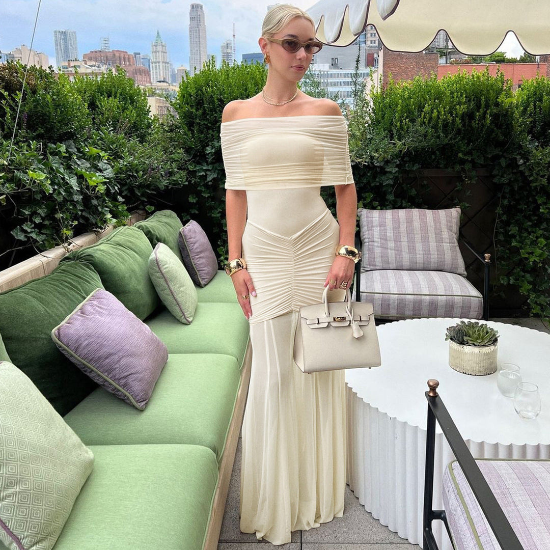 Emily - Tossy Off-Shoulder Mesh Long Party Dress