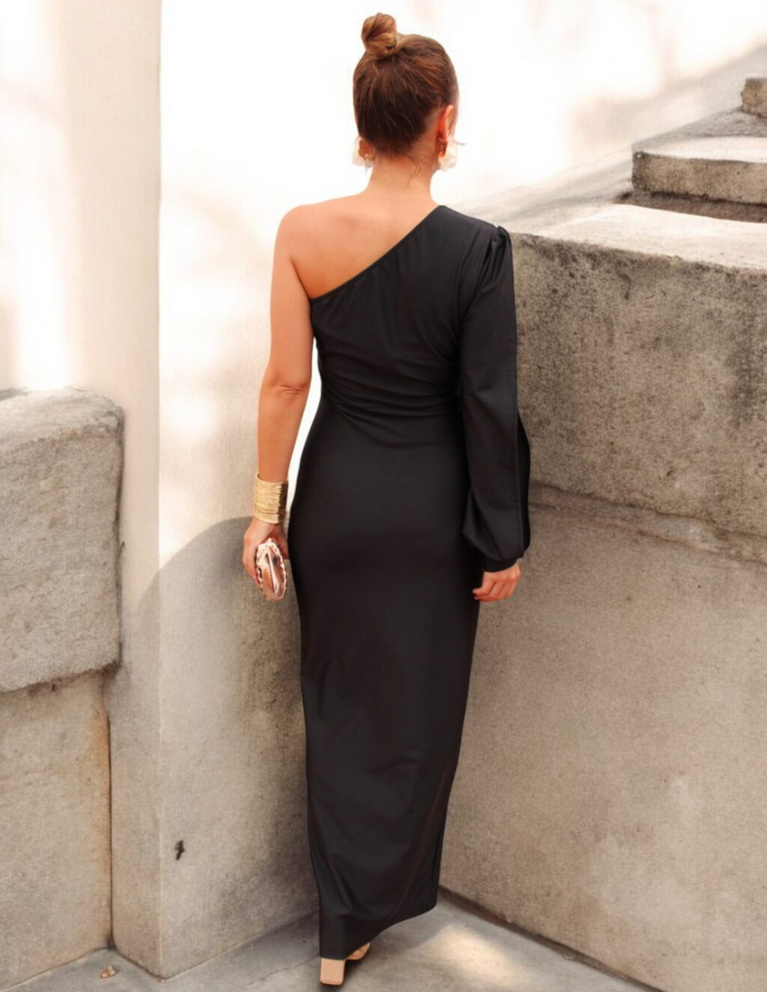 June - Asymmetrical Ruched One-Shoulder Maxi Dress