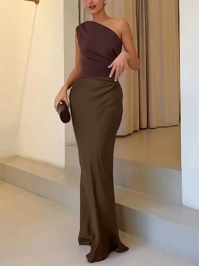 Elowen - Chic One-Shoulder Pleated Evening Maxi Dress